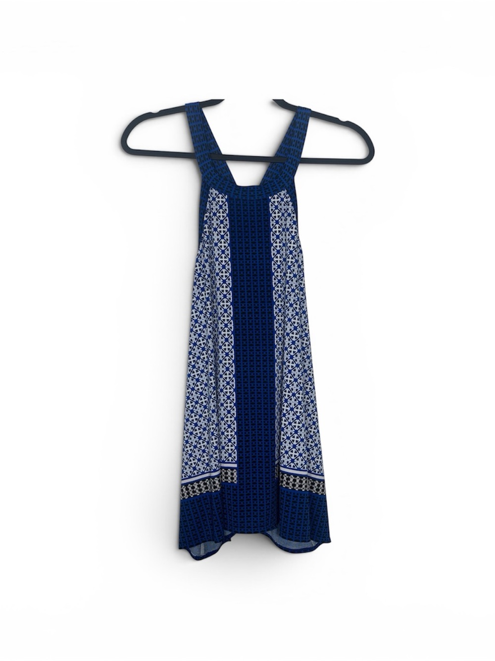Studio M Navy and White Printed High-Low Tunic tank top